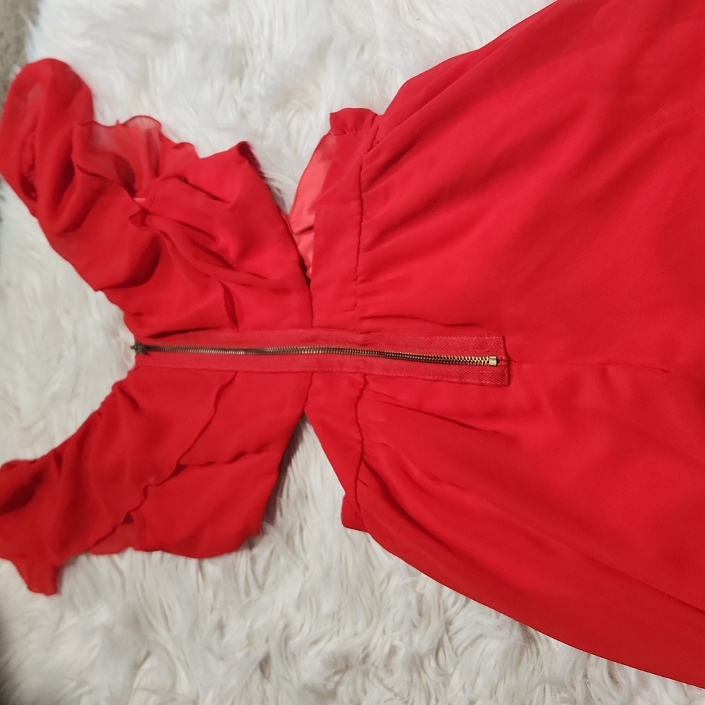 Red Ruffle Dress With Side Cutouts- Small - Picture 6 of 9
